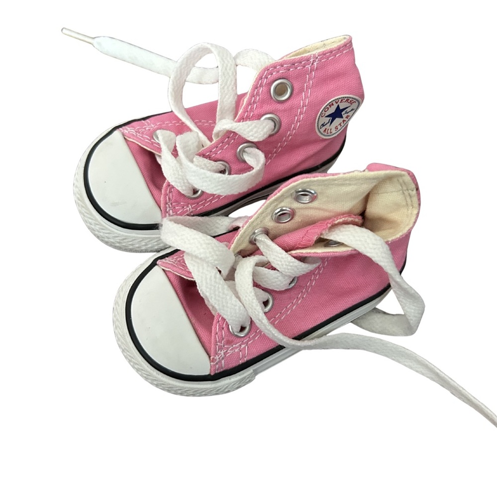 Pink toddler Converse high tops, size C2.